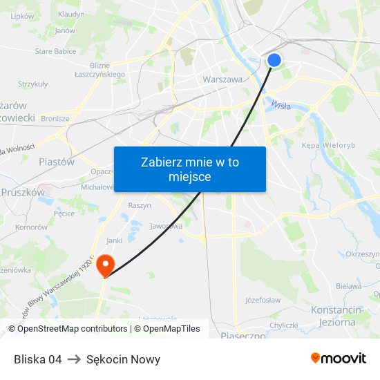 Bliska to Sękocin Nowy map