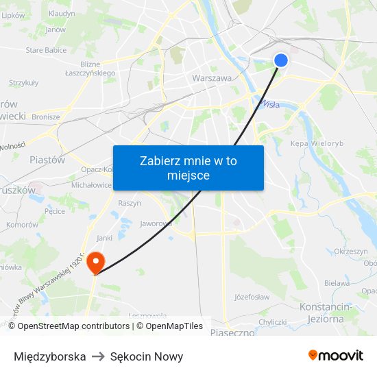 Międzyborska to Sękocin Nowy map