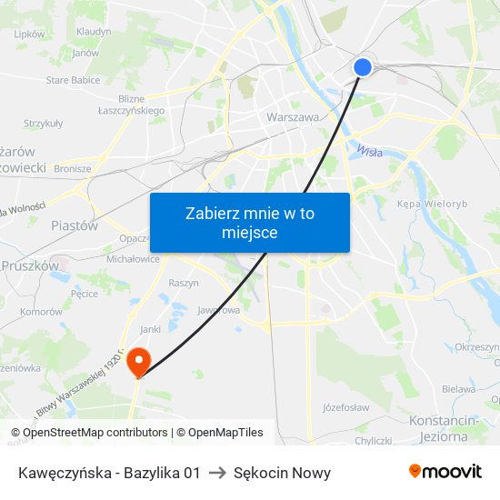 Kawęczyńska-Bazylika to Sękocin Nowy map