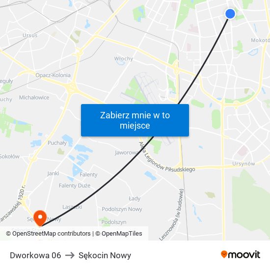 Dworkowa 06 to Sękocin Nowy map