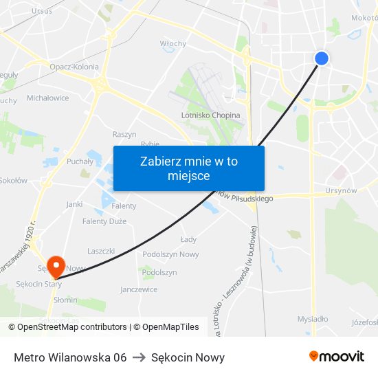 Metro Wilanowska 06 to Sękocin Nowy map