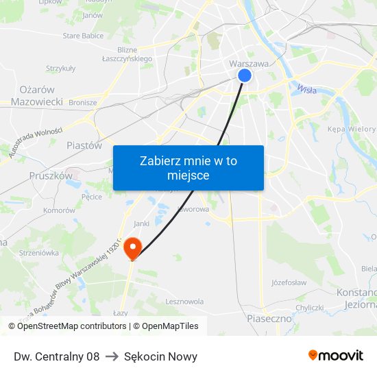 Dw. Centralny 08 to Sękocin Nowy map