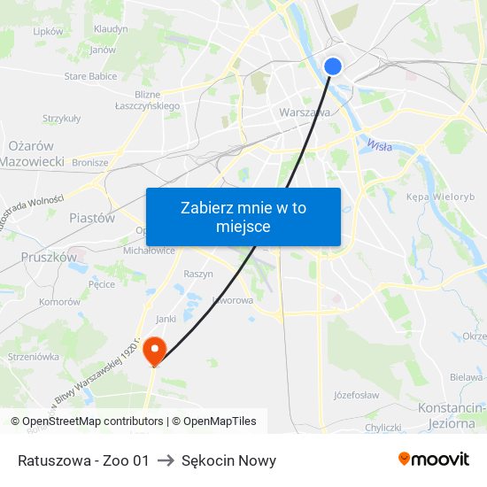 Ratuszowa - Zoo 01 to Sękocin Nowy map