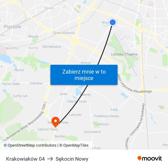 Krakowiaków 04 to Sękocin Nowy map