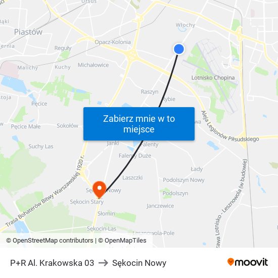 P+R Al. Krakowska 03 to Sękocin Nowy map