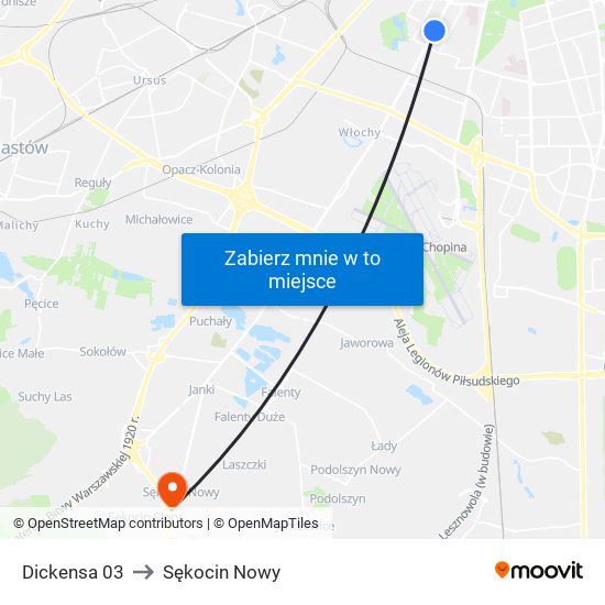 Dickensa to Sękocin Nowy map