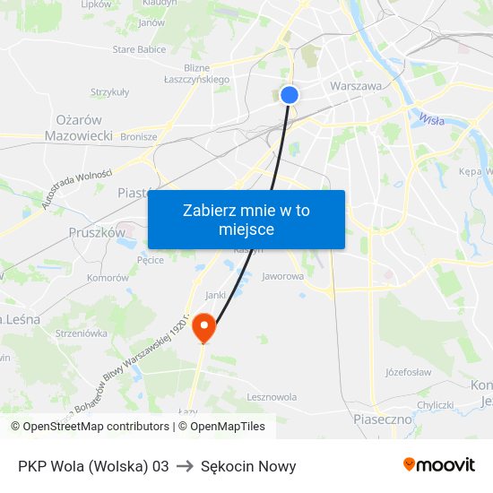 PKP Wola (Wolska) to Sękocin Nowy map