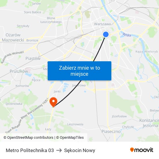 Metro Politechnika 03 to Sękocin Nowy map