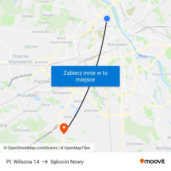 Pl. Wilsona to Sękocin Nowy map