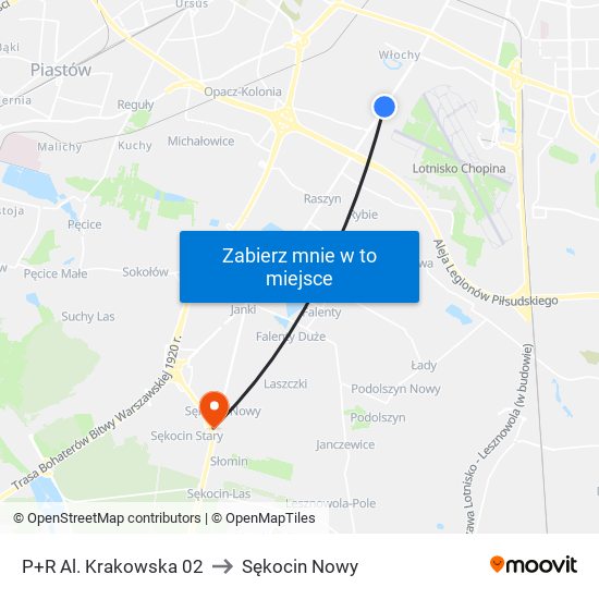 P+R Al. Krakowska to Sękocin Nowy map