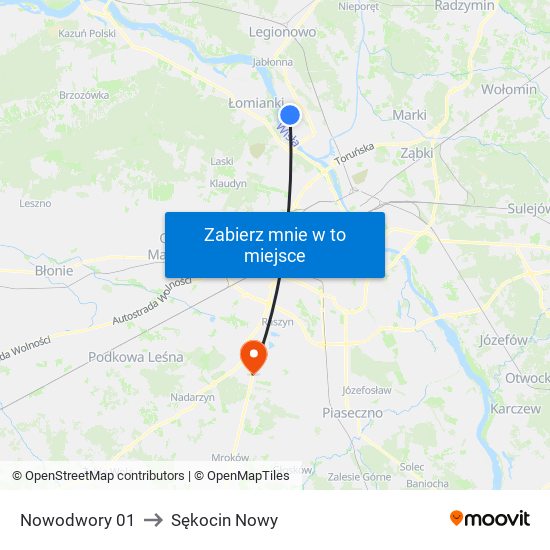 Nowodwory 01 to Sękocin Nowy map