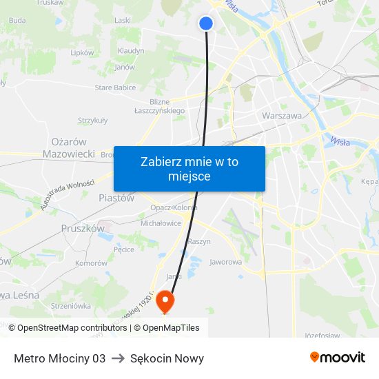 Metro Młociny 03 to Sękocin Nowy map