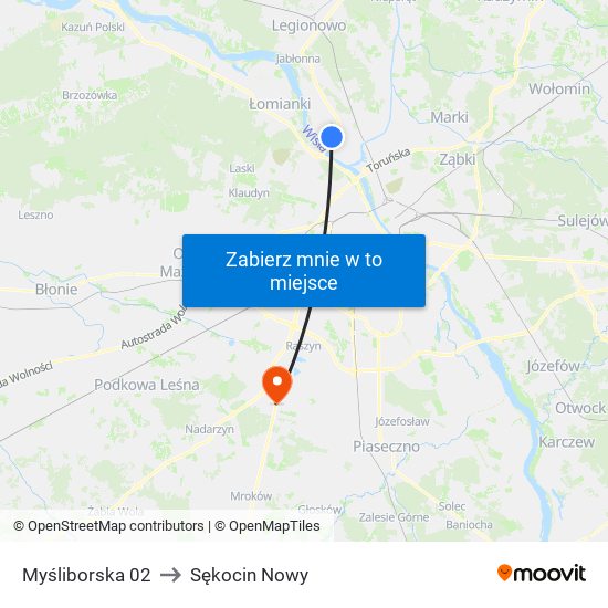 Myśliborska 02 to Sękocin Nowy map