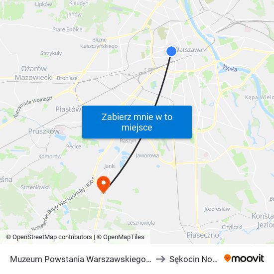 Muzeum Powstania Warszawskiego 02 to Sękocin Nowy map