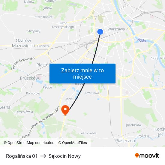 Rogalińska 01 to Sękocin Nowy map