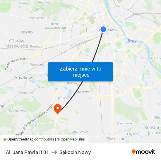 Al. Jana Pawła II 01 to Sękocin Nowy map