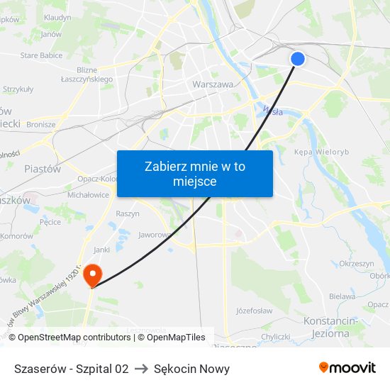 Szaserów-Szpital to Sękocin Nowy map