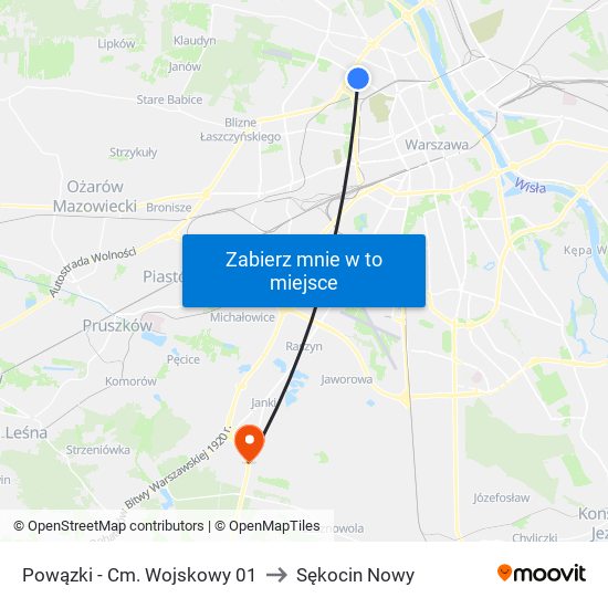 Powązki - Cm. Wojskowy 01 to Sękocin Nowy map