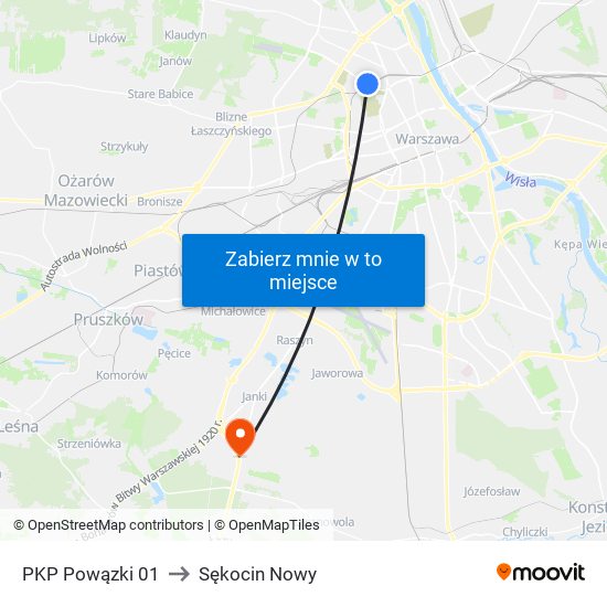 PKP Powązki 01 to Sękocin Nowy map