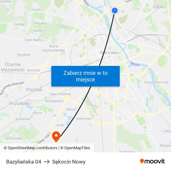 Bazyliańska 04 to Sękocin Nowy map