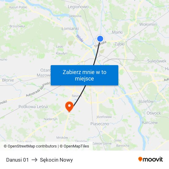 Danusi 01 to Sękocin Nowy map