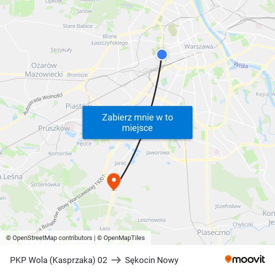 PKP Wola (Kasprzaka) 02 to Sękocin Nowy map