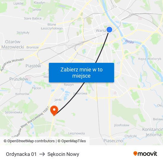 Ordynacka to Sękocin Nowy map