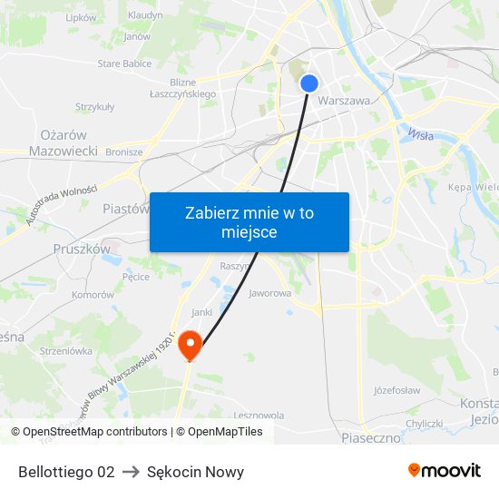 Bellottiego to Sękocin Nowy map