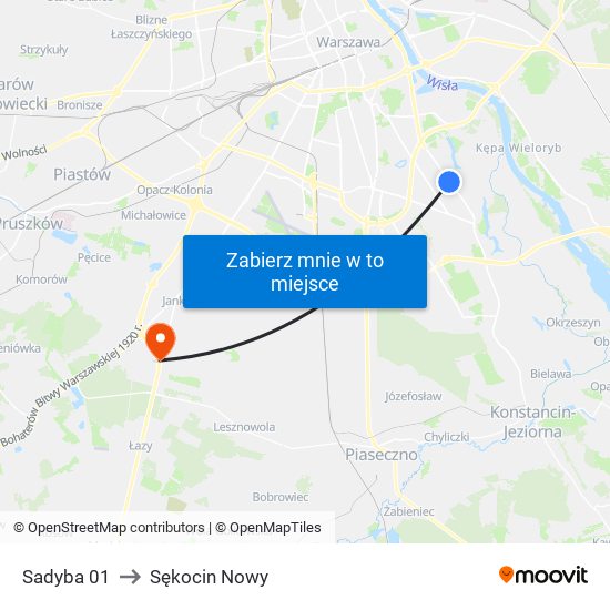 Sadyba 01 to Sękocin Nowy map