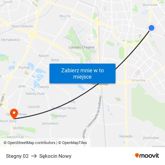 Stegny to Sękocin Nowy map