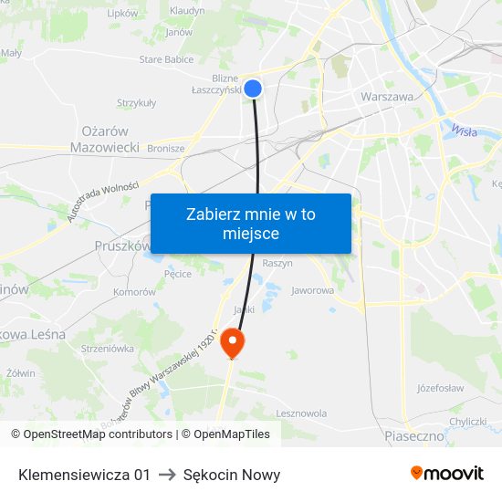 Klemensiewicza to Sękocin Nowy map