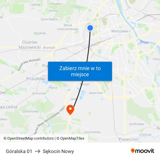 Góralska 01 to Sękocin Nowy map