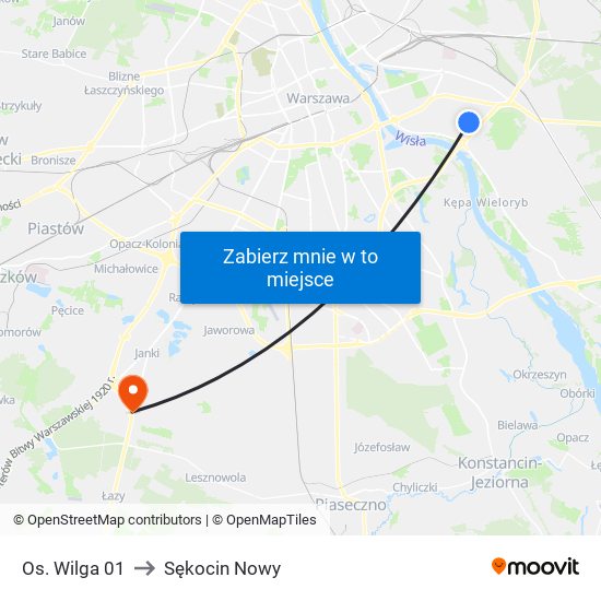 Os. Wilga 01 to Sękocin Nowy map