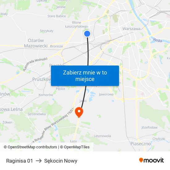 Raginisa 01 to Sękocin Nowy map