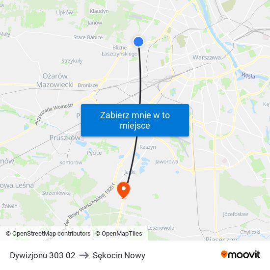 Dywizjonu 303 to Sękocin Nowy map