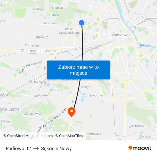 Radiowa 02 to Sękocin Nowy map