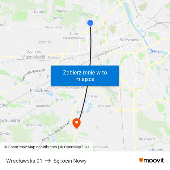 Wrocławska to Sękocin Nowy map