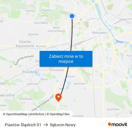 Piastów Śląskich 01 to Sękocin Nowy map