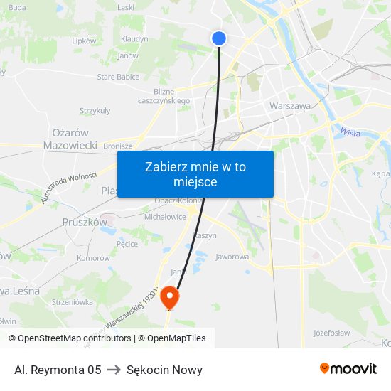 Al. Reymonta 05 to Sękocin Nowy map