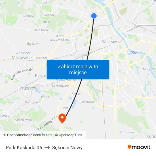 Park Kaskada to Sękocin Nowy map