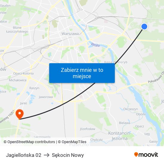 Jagiellońska 02 to Sękocin Nowy map