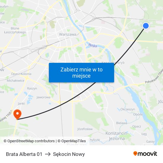 Brata Alberta 01 to Sękocin Nowy map