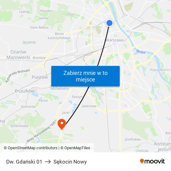 Dw. Gdański 01 to Sękocin Nowy map