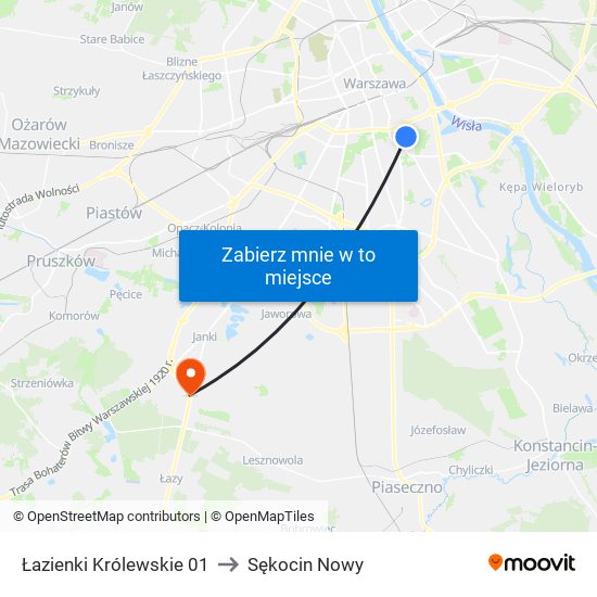 Łazienki Królewskie 01 to Sękocin Nowy map