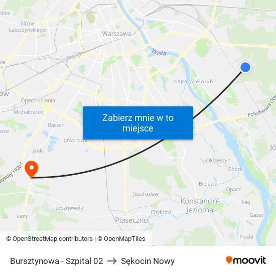 Bursztynowa-Szpital to Sękocin Nowy map