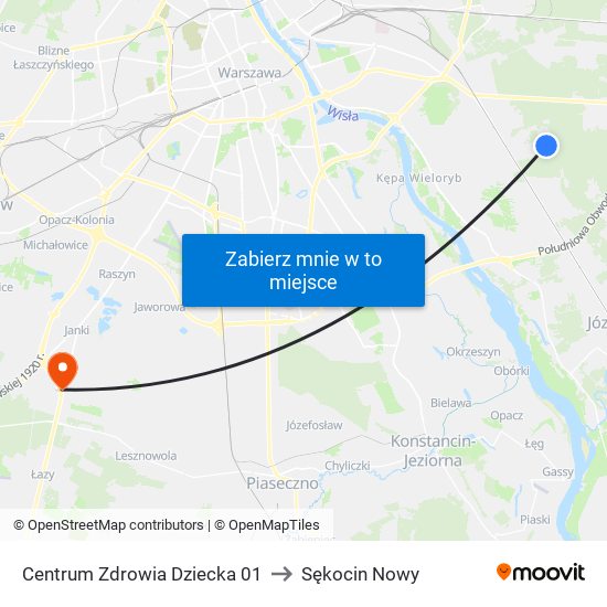 Centrum Zdrowia Dziecka 01 to Sękocin Nowy map