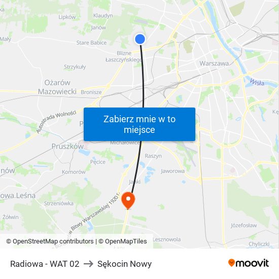 Radiowa - WAT 02 to Sękocin Nowy map