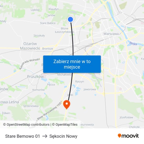 Stare Bemowo to Sękocin Nowy map