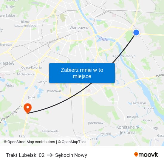 Trakt Lubelski 02 to Sękocin Nowy map