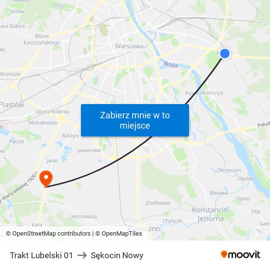 Trakt Lubelski 01 to Sękocin Nowy map